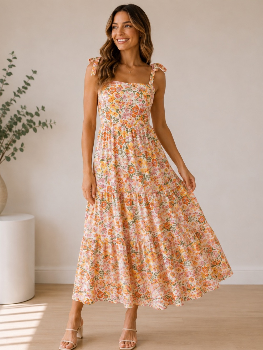 Petal & Pup Floral Maxi Sundress with Tie Straps Size 10
